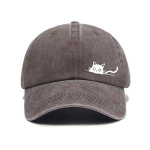 Versatile <b>cat</b> print washed distressed soft <b>top</b> outdoor sunshade baseball cap unisex customizable with embroidery - Product Image 2