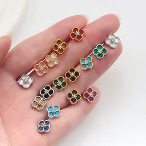 Conjunto de Joyería de Plata de Ley S925 con baño de Oro y Platino, Estilo Pastoral, Trébol de Cuatro Hojas, Amuleto de la Suerte, Ágata Negra y Blanca, para Mujer, de Diseñador Famoso - Product Image 4