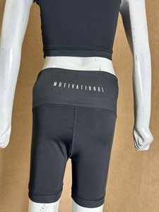Black 2 Piece Yoga <b>Set</b> Scoop Neck Racerback Crop <b>Top</b> High Waist <b>Shorts</b> Seamless Quick Dry Solid Pattern - Product Image 3