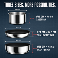 Ensemble de casseroles et poêles en acier inoxydable ANMEI OEM, poignées amovibles, empilables pour gagner de la place, idéal pour les petites cuisines, les dortoirs et les appartements