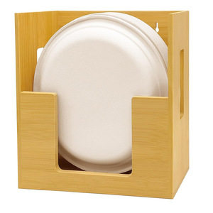 Bamboo Paper <b>Plate</b> Storage <b>Rack</b> Rectangle Standing Type Kitchen Tableware Organizer - Product Image 5