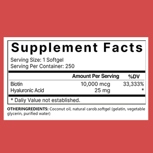 Biotina personalizada Premium con ácido hialurónico 25mg 250 Cápsulas blandas Máxima fuerza Fórmula de soporte para uñas y articulaciones para la piel del cabello - Product Image 2
