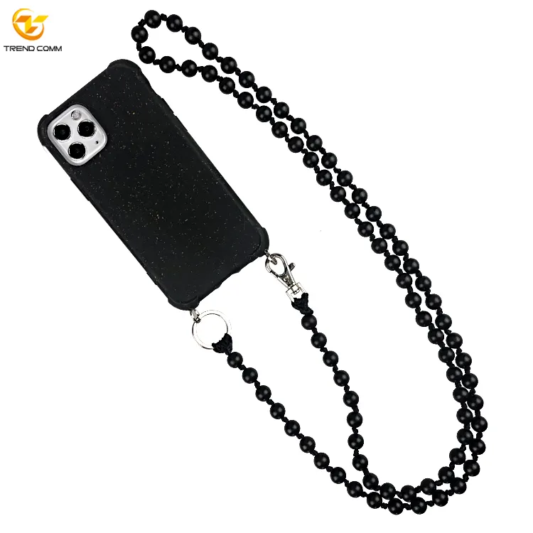 2024 Black Ebony Wood 11 Pro Real 100% Bio Phone Case Handmade Bead Necklace Chain Phone Case