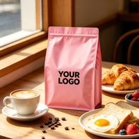 Sachet de café à fond plat certifié GRS imprimé sur mesure avec clip de fermeture, pochette à café spécialisée, design typographique audacieux, 250g 500g
