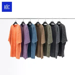 HIC high quality 100% cotton oversized vintage t shirt premium thick cotton blank drop should shoulder acid washed t shirt