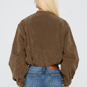 Veste en daim surdimensionnée OEM, veste bomber en cuir PU à manches longues pour femmes - Product Image 5