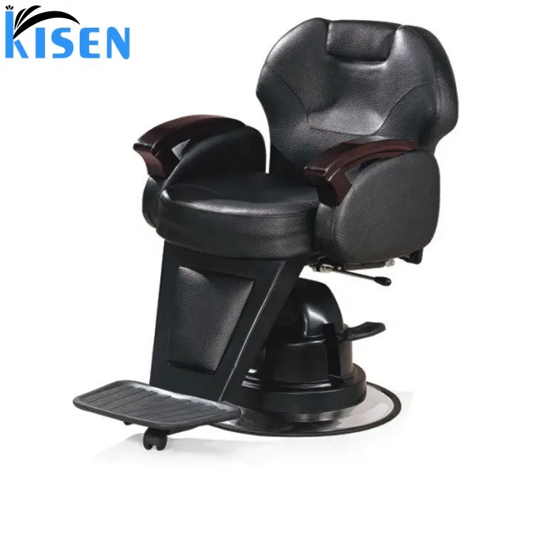 Kisen traditional Recliner hydraulic pump black men salon manually adjustable equipment beauty salon barber chair for salon shop