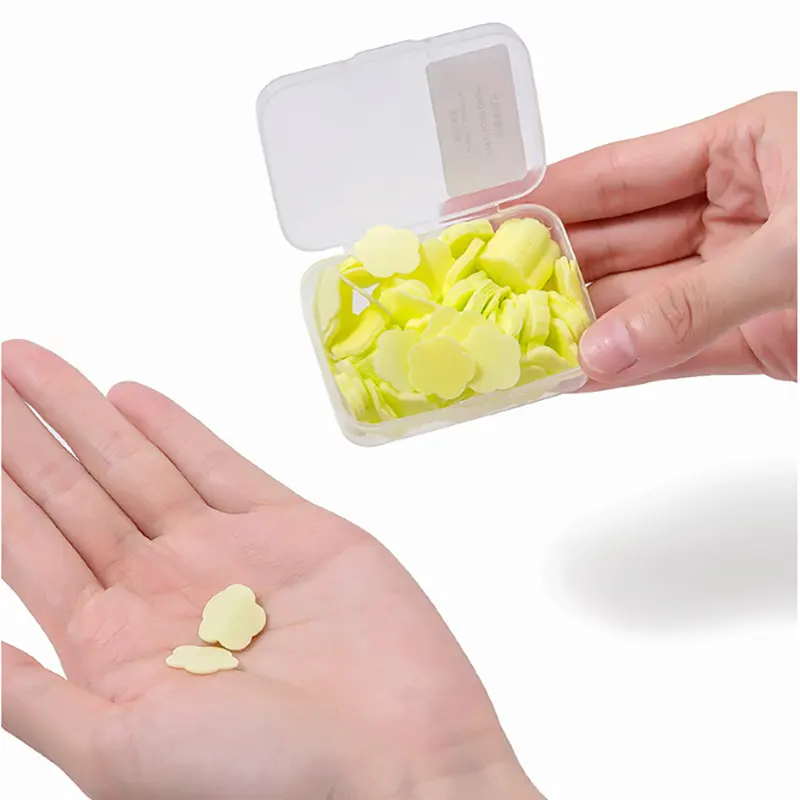 Disposable Portable Compressed Paper Petal Soap Sheets for Hand Washing and Cleaning
