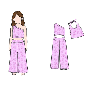 Conjunto de Pantalones de Campana y Top de un Solo Hombro B2 para Niñas, Lindo, de Color Sólido, Cómodo y Transpirable, Ropa de Bebé, Conjunto de Jersey de Nailon/Algodón - Product Image 2