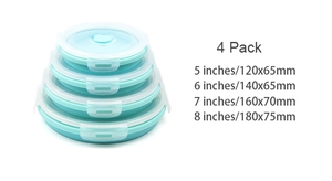 Oksilicon-Juego <span class=keywords><strong>de</strong></span> 4 cuencos <span class=keywords><strong>de</strong></span> almacenamiento redondos con tapas, contenedores <span class=keywords><strong>de</strong></span> silicona para el almuerzo, <span class=keywords><strong>comida</strong></span> plegable para Camping/viaje - Product Image 2