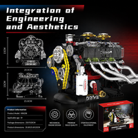 Juego de Bloques de Construcción de Plástico de Coche Deportivo Dodge con Motor V8 de Manivela, Transmisión Mecánica para Niños de 5 a 7 Años, Ensamblaje DIY