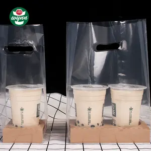 Manufacturer Custom Takeaway Pouch Milk Tea Coffee Beverage Cup Transparent Single Cup Boba Bubble Plastic Bag
