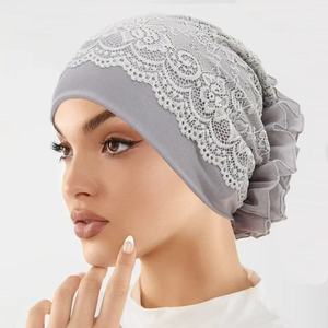 Hijab Turban en Dentelle à Volants Musulman, Sous-Hijab Élégant en Dentelle Florale, Bonnet Foulard Doux et Extensible pour Femme - Product Image 4