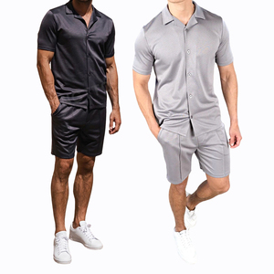 Ensembles de chemises décontractées en coton mercerisé brillant pour hommes, respirants, à manches courtes, deux pièces, logo personnalisé, haute qualité - Product Image 1
