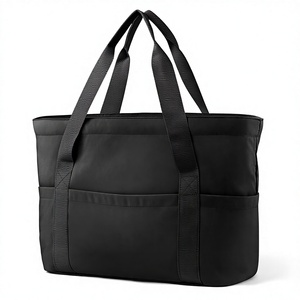 Women's Foldable Lightweight <b>Canvas</b> <b>Tote</b> Bag Zipper Solid Color Travel Work Use Black All Seasons Polyester Lining - Product Image 2