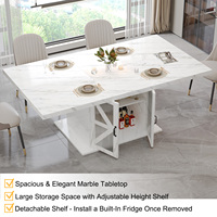 Table à manger en marbre blanc moderne de luxe sur mesure avec armoire de rangement, grande table rectangulaire pour salle à manger, pour cuisine, 4-6 places