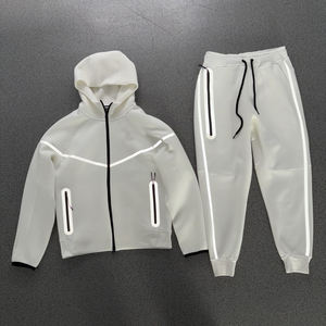 Reflecterende Windrunner gestreepte kleurrijke Tech Fleece rits lange mouwen jas trainingspak zip-up hoodie wijde sweatpants set - Product Image 1