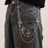 Chaîne de Pantalon Multicouche en Métal, Bijou Punk Tendance Très Vendue, Chaîne Hip Hop Faite à la Main avec Pendentif Croix pour Hommes et Femmes