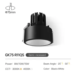 XRZLux 고품질 매입형 COB LED 통 15W 알루미늄 눈부심 방지 ETL 천장 스포트라이트 반 매입 LED 천장 통