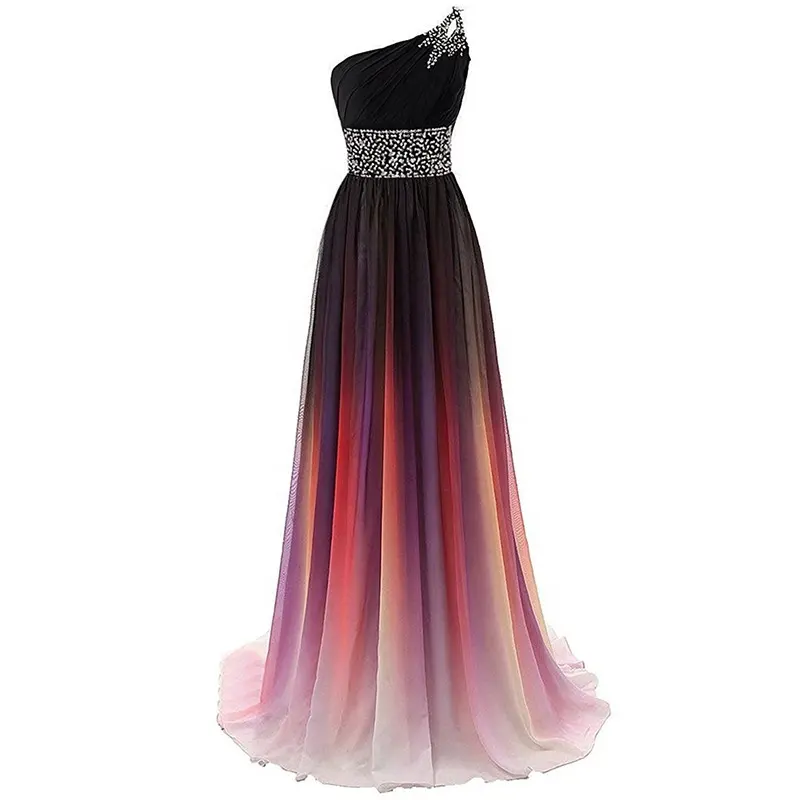 2024 Wholesale Luxury Slash Neck Beautiful Colorful High Quality Maxi Evening Dress