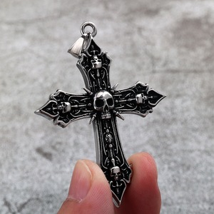 Yunnique Stainless Steel <b>Cross</b> Pendant Skull Punk Design <b>Men's</b> Fashion Jewelry Party Gift Asymmetry Geometric Charm Pendants - Product Image 4