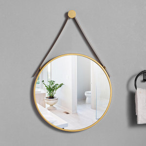 Round Wall Mirror Gold <b>Frame</b> Hanging Minimalist Design For Bathroom Sink And Vanity Use - Product Image 1
