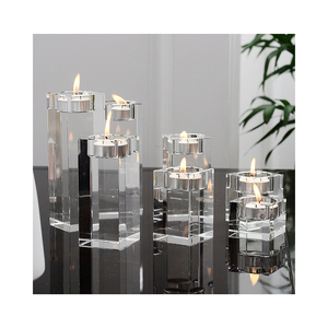 Honor of Crysal Wedding Party K9 Crystal Tealight Candle <strong>Holder</strong> Jars Square Glass Candle Container <strong>Candlestick</strong> <strong>Holders</strong> - Product Image 1