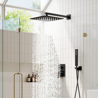 Système de douche mural JVK 3 fonctions avec robinet noir et ensemble de douche à jet dissimulé, mitigeur inclus