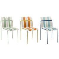 Chaise à lattes en PP à cadre en fer, à rayures et blocs de couleur, imperméable, pour extérieur, patio, café, restaurant, terrasse, cour, parc