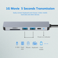 Hub Docking Station USB C 6-in-1, Adaptor OTG, Splitter USB 3.0 Multiport untuk Pengisian Daya dan Transfer Data Laptop, HDTV, Kartu SD/Micro