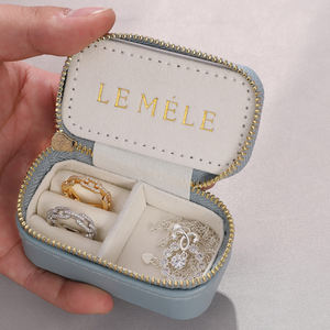 Estuche de Viaje de Cuero para Joyas, Mini Portátil, con Cierre, para Anillos y Aretes, con Logotipo Personalizado, Caja Pequeña de Cuero para Joyería - Product Image 6