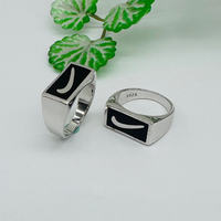 Kaanjewelry Bague noire en argent sterling 925 plaqué rhodium style vintage, motif rétro, bijoux de mode turcs pour hommes pour les fêtes