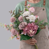 CF02133 buket bunga hias kayu putih krisan Ranunculus Eustoma Hydrangea palsu untuk Dekor pernikahan rumah