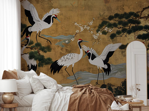 Pannello Murale di Alta Gamma con Foglia d'Oro e Design di Gru a Corona Rossa, Decorazione Interna Raffinata con Pino e Uccelli per Casa e Hotel - Product Image 5