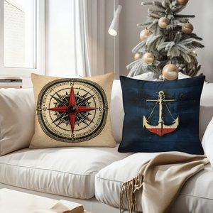 Sahil ev dekorasyonu için denizcilik temalı, deniz feneri, can simidi, pusula ve çapa tasarımlı kırlentler - Product Image 4