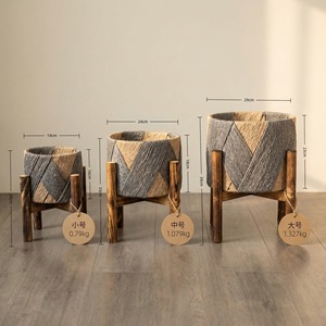 Support <span class=keywords><strong>de</strong></span> Plantes Luxe Moderne Nordique, Présentoir en Rotin Tressé et <span class=keywords><strong>Bois</strong></span> Massif pour Jardinières et Pots <span class=keywords><strong>de</strong></span> Fleurs d'Intérieur et d'Extérieur - Product Image 2