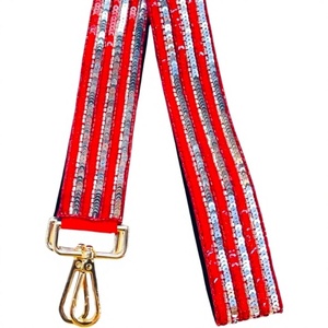 CRYSTAL CRAFT <b>Red</b> <b>Sequin</b> Striped Bag Strap with Gold Hardware Vintage Eco-Friendly Fashion Accessory - Product Image 1