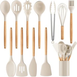 Weozhcie <b>Silicone</b> Cooking Utensil Set 12 Pcs Nonstick Heat Resistant Kitchen <b>Tools</b> For Cooking Khaki - Product Image 1