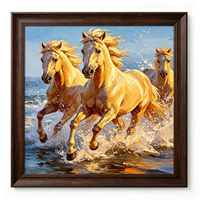Peinture à l'huile de chevaux au galop majestueux, peinte à la main, haute définition, texture épaisse, toile professionnelle, art mural pour salon