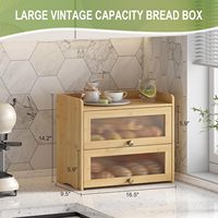 Boîte à pain en bambou avec 2 tiroirs et portes en verre, grande capacité, boîte de rangement pour pain, organisateur de comptoir de cuisine pour la maison