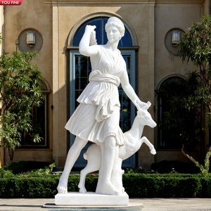 YOUFINE Statue d'Artemise en marbre blanc sculptée à la main, Diane la déesse chasseuse avec cerf, pour la décoration de villa et de jardin - Product Image 1