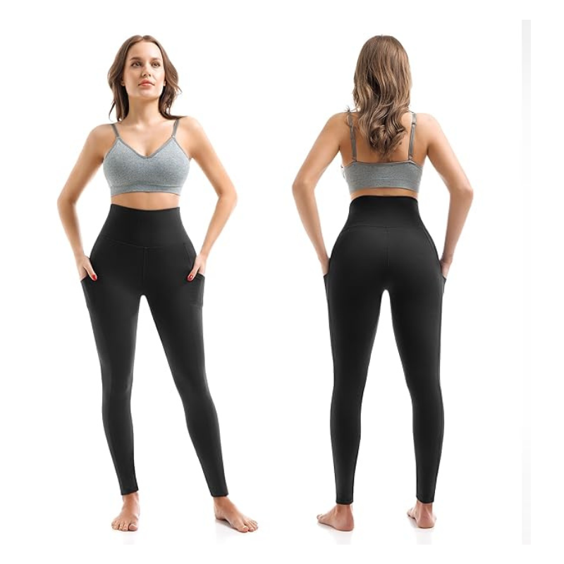 Custom Women's Solid Color Polyester Fitness Leggings | High Elastic Waist Full Length Compression Yoga Pants Pockets Gym
