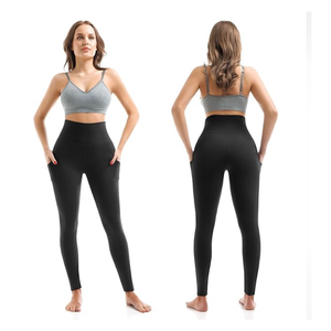 Leggings de fitness personnalisés pour femmes en polyester uni |   Pantalons de yoga à compression à taille haute et longueur intégrale avec poches pour la salle de sport - Product Image 1