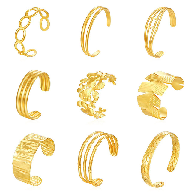 Ladies' Fashionable Cuff Bracelets Exquisite Stainless Steel Open Design C-Shape Hydraulic Non-Fading for Daily Holiday Use