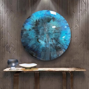 Scultura Artistica in Vetro Iridescente e Metallo - Opera d'Arte Verde Foresta Profondo con Superficie Riflettente per Spazi Commerciali - Product Image 4