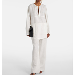 Chemises Blouses <span class=keywords><strong>en</strong></span> <span class=keywords><strong>Lin</strong></span> et Coton Blanc à Manches Longues Décontractées de Haute Qualité <span class=keywords><strong>pour</strong></span> Femmes Personnalisées - Product Image 1