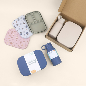 Eco Friendly 3 Compartment Divided Microwave Safe Bpa Free Silicone Bento <b>Lunch</b> <b>Box</b> Kids Set for School Student - Product Image 4