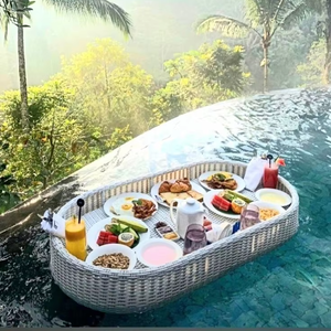 Bandeja de Almacenamiento de Ratán Tejido, Bandeja Flotante de Ratán con Asas, Bandeja de Servicio para Piscina, Flotadores para Adultos, para Comida y Desayuno - Product Image 2