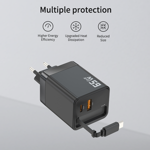<span class=keywords><strong>Chargeur</strong></span> GAN 65W avec câble rétractable Type C de 65 cm, double port, charge rapide, adaptateur de voyage pour iPhone, ordinateur portable, fonction PD <span class=keywords><strong>3</strong></span>.0 OTP - Product Image 5