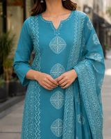 Ensemble Kurta, pantalon et dupatta pour femme, en coton élégant, séchage rapide, confortable, pour usage quotidien, tenue ethnique, col doux, tissu respirant, coupe classique